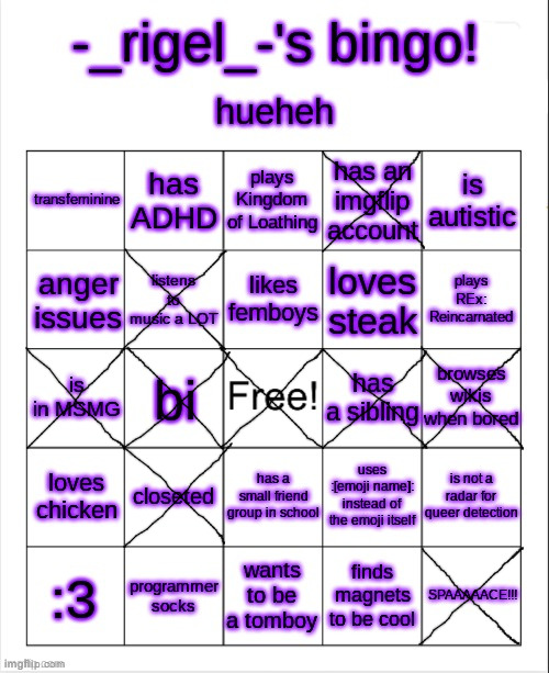 sadly i have got a bingo | image tagged in rigel's bingo | made w/ Imgflip meme maker