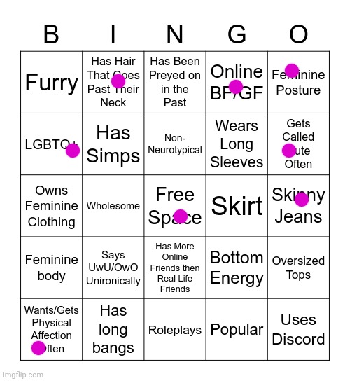 Femboy Bingo | image tagged in femboy bingo | made w/ Imgflip meme maker