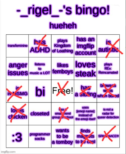 rigel's bingo | image tagged in rigel's bingo | made w/ Imgflip meme maker