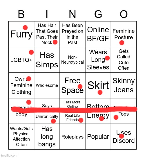 bazinga | image tagged in femboy bingo | made w/ Imgflip meme maker