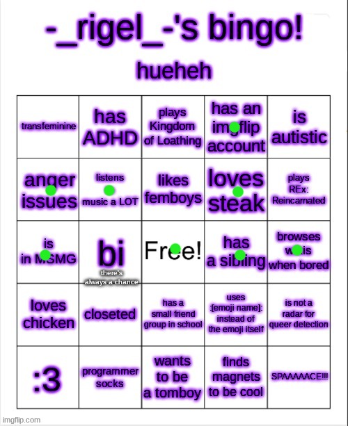 rigel's bingo | there's always a chance | image tagged in rigel's bingo | made w/ Imgflip meme maker