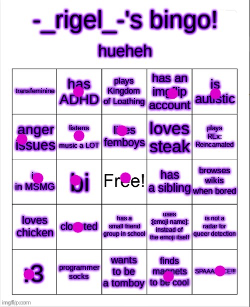 rigel's bingo | image tagged in rigel's bingo | made w/ Imgflip meme maker