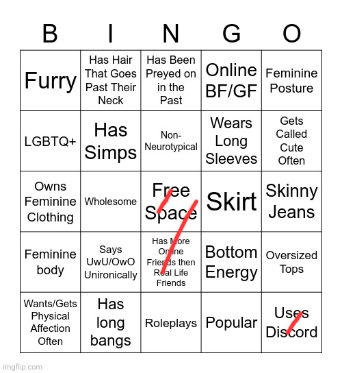 Femboy Bingo | image tagged in femboy bingo | made w/ Imgflip meme maker