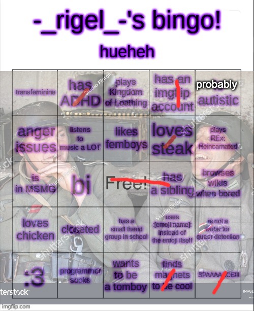 rigel's bingo | probably | image tagged in rigel's bingo | made w/ Imgflip meme maker