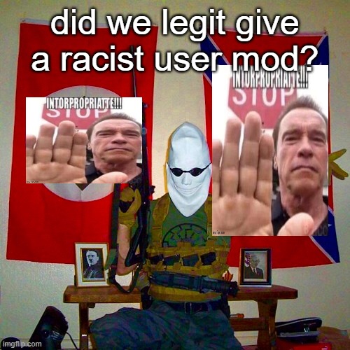 Moon Man is a racist parody of Mac Tonight, and the user believes in White lives Matter ☠️ | did we legit give a racist user mod? | image tagged in m00n_man exe | made w/ Imgflip meme maker