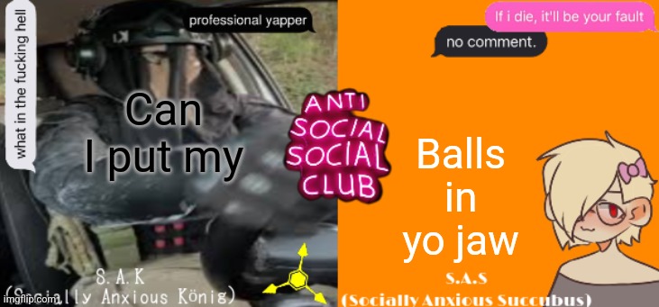 Balls in yo jaw; Can I put my | image tagged in sa duo temp | made w/ Imgflip meme maker