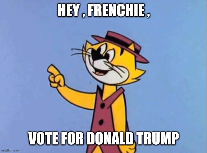 Top Cat | HEY , FRENCHIE , VOTE FOR DONALD TRUMP | image tagged in top cat | made w/ Imgflip meme maker