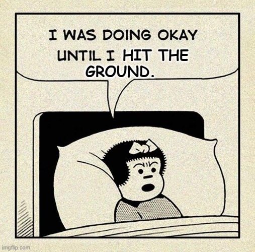 doing ok | HIT THE 
GROUND. | image tagged in doing ok | made w/ Imgflip meme maker