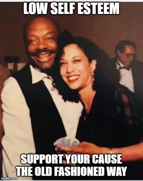 Willie Brown & Hobama Harris | LOW SELF ESTEEM SUPPORT YOUR CAUSE
THE OLD FASHIONED WAY | image tagged in willie brown hobama harris | made w/ Imgflip meme maker