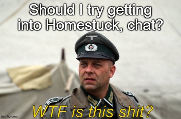 Still gotta watch Helluva Boss lmfao | Should I try getting into Homestuck, chat? | image tagged in wtf is this shit | made w/ Imgflip meme maker