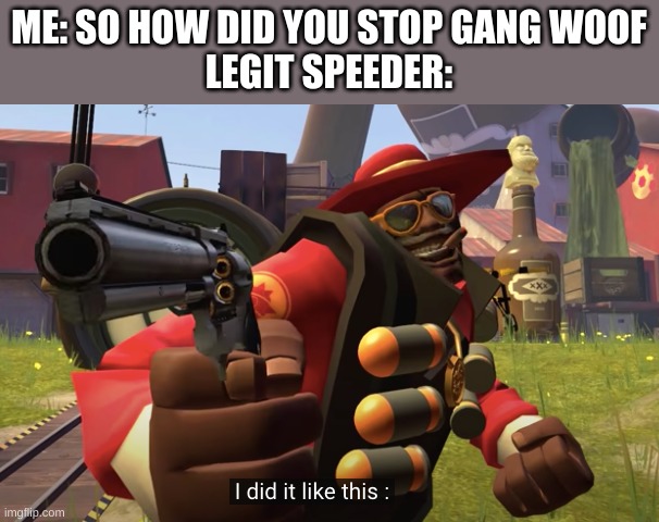 LIKE THIS | ME: SO HOW DID YOU STOP GANG WOOF
LEGIT SPEEDER: | image tagged in i did it like this,vroomiz,junior,rangers,tf2 | made w/ Imgflip meme maker