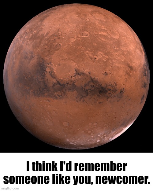 . | I think I'd remember someone like you, newcomer. | image tagged in mars | made w/ Imgflip meme maker