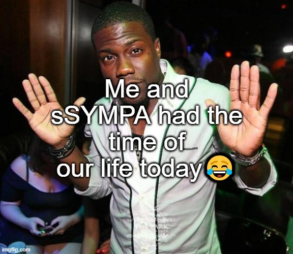 we basically played a roblox game about being a "horse" to not say "slave that pulls a cart with dollar store brakes" | Me and sSYMPA had the time of our life today😂 | image tagged in kevin hart hands up | made w/ Imgflip meme maker