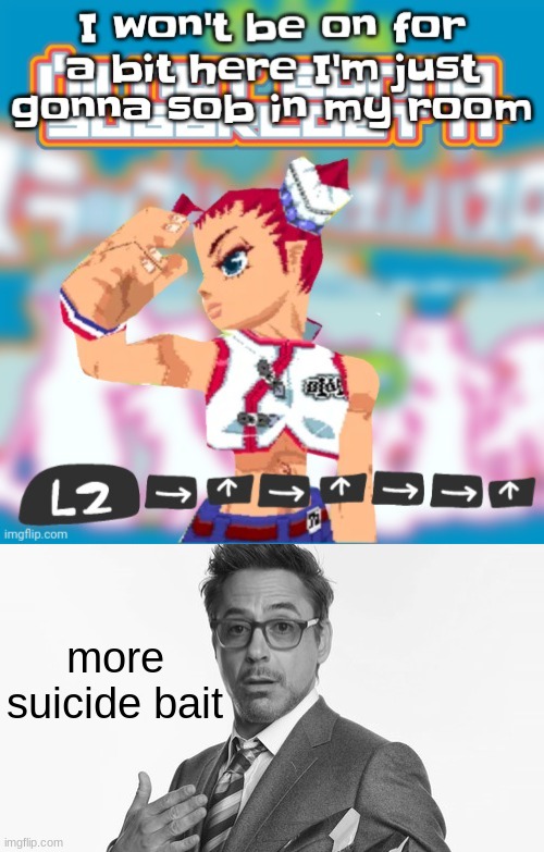 more suicide bait | image tagged in robert downey jr's comments | made w/ Imgflip meme maker