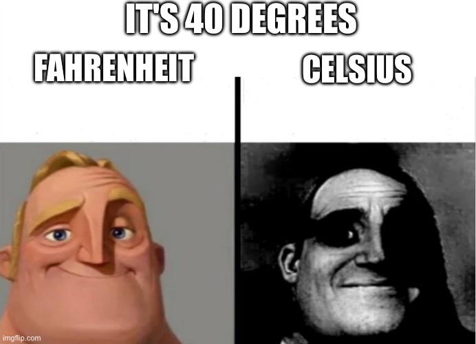 Teacher's Copy | FAHRENHEIT; CELSIUS; IT'S 40 DEGREES | image tagged in teacher's copy | made w/ Imgflip meme maker