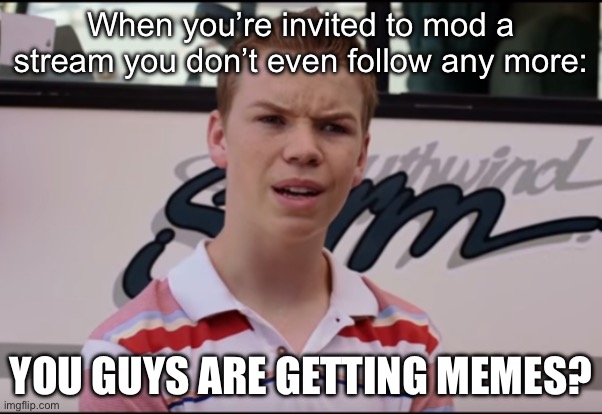 You Guys are Getting Paid | When you’re invited to mod a stream you don’t even follow any more:; YOU GUYS ARE GETTING MEMES? | image tagged in you guys are getting paid | made w/ Imgflip meme maker