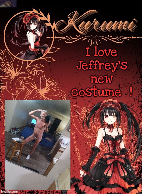 Walmart Halloween costumes start at 97 cents... Shop the clearance racks now while they last ! | I love Jeffrey's new costume  ! | image tagged in kurumi announcement template tysm sparkly balls | made w/ Imgflip meme maker