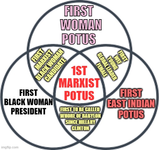 HISTORIC FIRSTS POTENTIAL of Kamala: Essential Identity Politics boxes to check | FIRST
  WOMAN
POTUS; FIRST 
WEF
YOUNG GLOBAL LEADER
FEMALE; FIRST 
MARXIST
BLACK WOMAN
CANDIDATE; 1ST
MARXIST
POTUS; FIRST
BLACK WOMAN
PRESIDENT; FIRST
EAST INDIAN
POTUS; FIRST TO BE CALLED 
WHORE OF BABYLON
SINCE HILLARY
CLINTON | image tagged in karl marx,soviet,politics,kamala harris,democratic socialism,primary | made w/ Imgflip meme maker