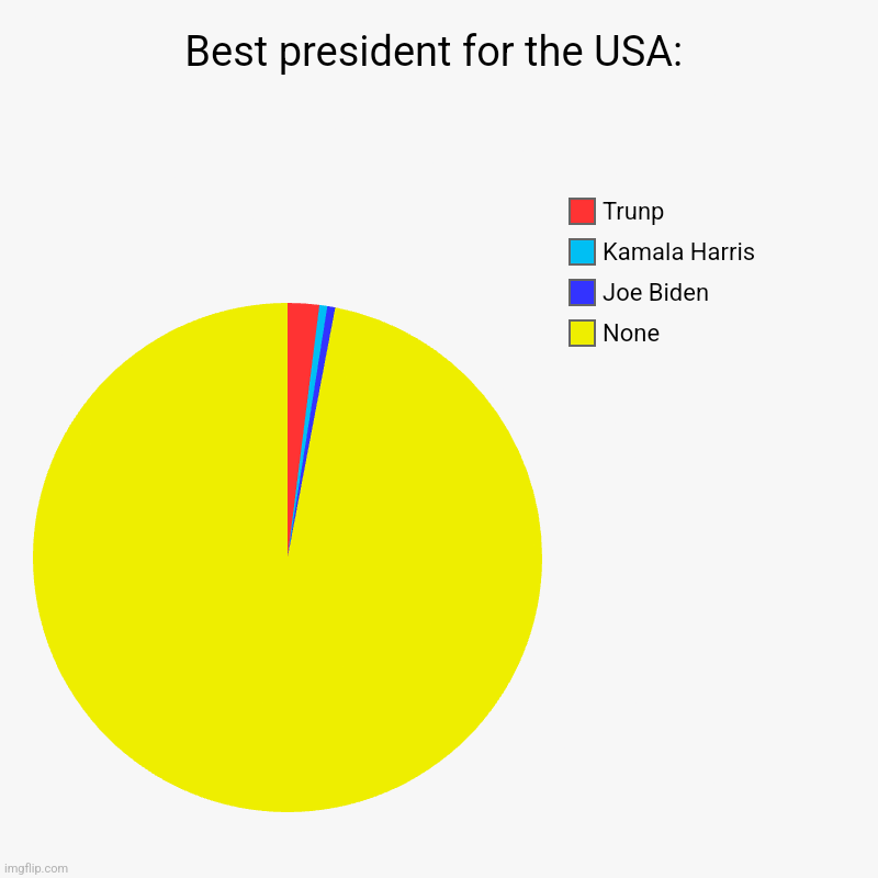 Best president for the USA: | None, Joe Biden, Kamala Harris, Trunp | image tagged in charts,pie charts | made w/ Imgflip chart maker