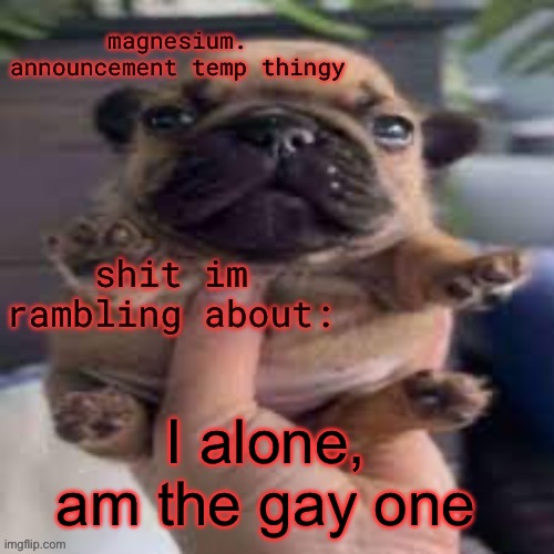 pug temp | I alone, am the gay one | image tagged in pug temp | made w/ Imgflip meme maker