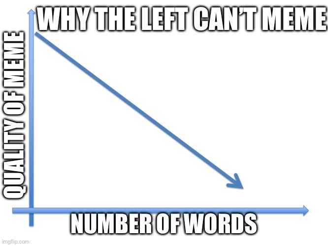 Downward Line Graph | WHY THE LEFT CAN’T MEME; QUALITY OF MEME; NUMBER OF WORDS | image tagged in downward line graph | made w/ Imgflip meme maker