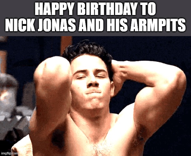 Happy Birthday To Nick Jonas And His Armpits | HAPPY BIRTHDAY TO NICK JONAS AND HIS ARMPITS | image tagged in nick jonas,happy birthday,armpits,birthday,funny,memes | made w/ Imgflip meme maker