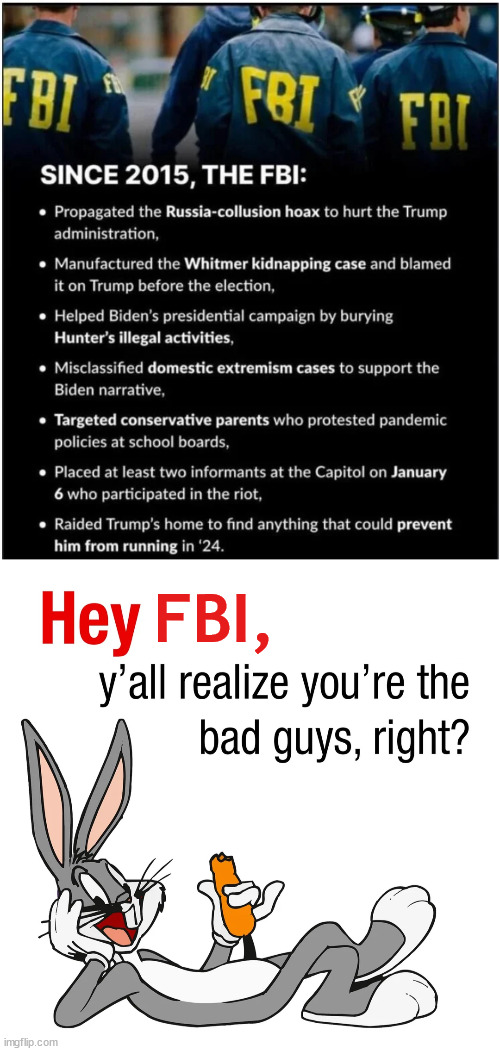 And they have to tell themselves the same lie every day... "We're the good guys" | FBI, | image tagged in fbi,bad guys,not to be trusted | made w/ Imgflip meme maker