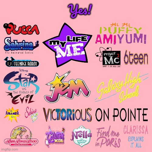 My Yes Shows List (Girl Shows) | Yes! | image tagged in princess,robot,girl,girls,witch,pretty girl | made w/ Imgflip meme maker