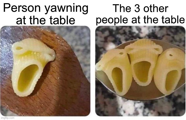 You know it’s true | The 3 other people at the table; Person yawning at the table | image tagged in yawning,contagious,table | made w/ Imgflip meme maker