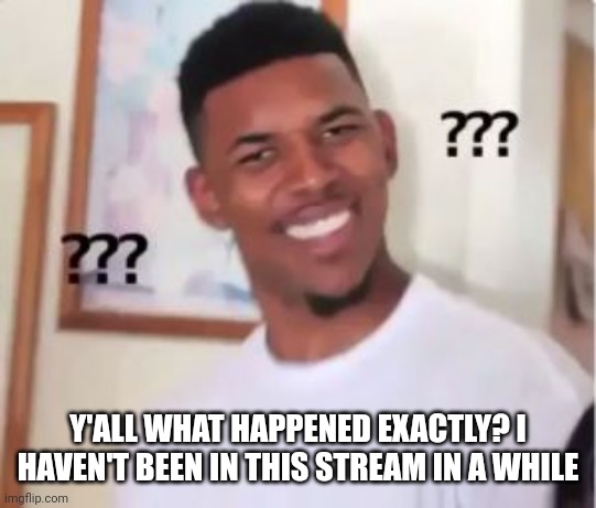 I haven't been on this stream in a while what happened? | Y'ALL WHAT HAPPENED EXACTLY? I HAVEN'T BEEN IN THIS STREAM IN A WHILE | image tagged in what happened,huh,oh wow are you actually reading these tags | made w/ Imgflip meme maker