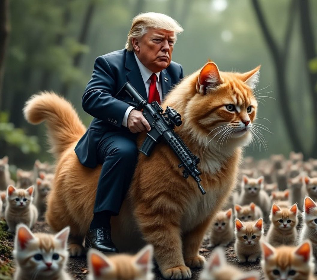 Trump Rides The Kitty With a Gun Blank Meme Template