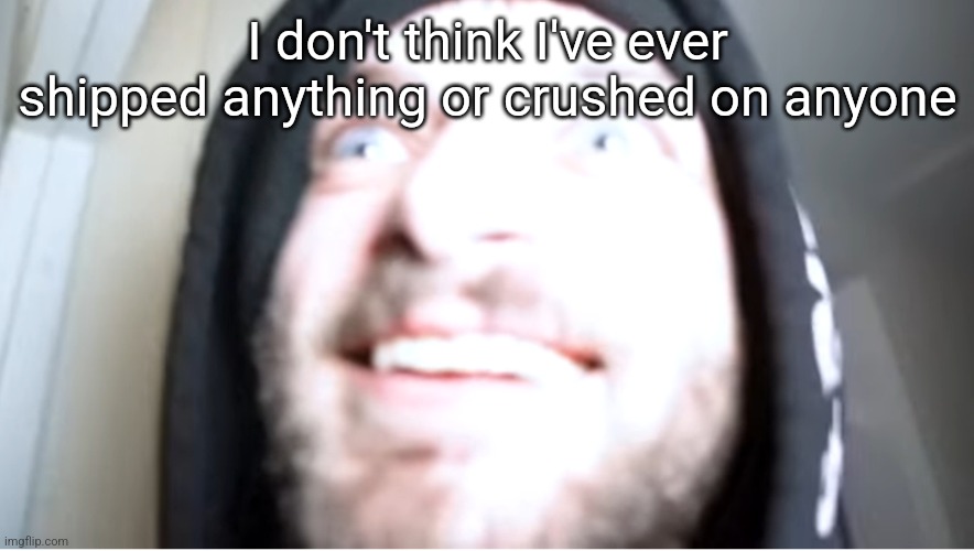 Cracked out Joshdub | I don't think I've ever shipped anything or crushed on anyone | image tagged in cracked out joshdub | made w/ Imgflip meme maker