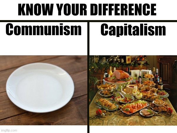 Food vs no food | Communism; Capitalism | image tagged in know your difference | made w/ Imgflip meme maker