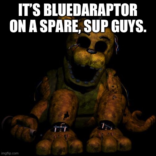 It’s meh ⚜️? | IT’S BLUEDARAPTOR ON A SPARE, SUP GUYS. | image tagged in golden freddy | made w/ Imgflip meme maker