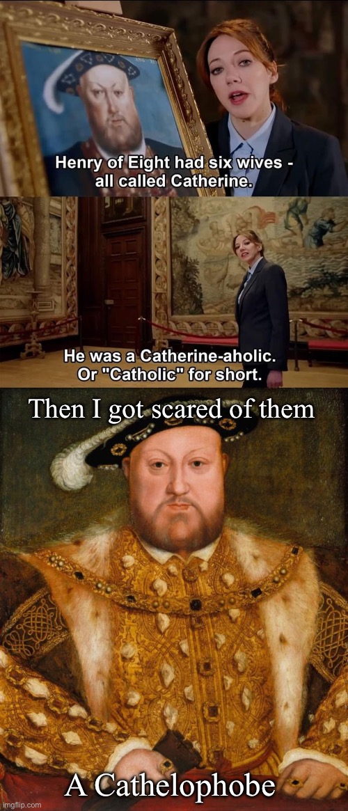 Catherine | Then I got scared of them; A Cathelophobe | image tagged in king henry viii,catherine,wives,real housewives,henry,king | made w/ Imgflip meme maker