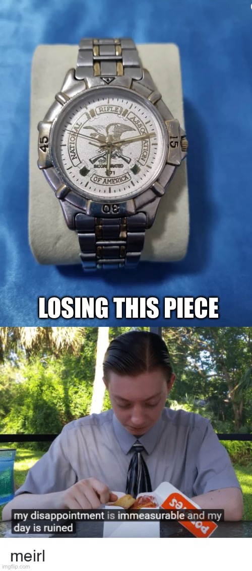 NRA watch | LOSING THIS PIECE | image tagged in my disappointment is immeasurable and my day is ruined,nra,watch | made w/ Imgflip meme maker