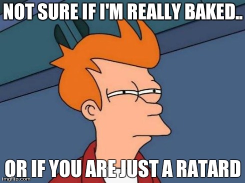 Futurama Fry | NOT SURE IF I'M REALLY BAKED.. OR IF YOU ARE JUST A RATARD | image tagged in memes,futurama fry | made w/ Imgflip meme maker