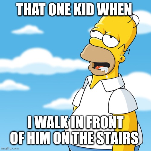 Booty | THAT ONE KID WHEN; I WALK IN FRONT OF HIM ON THE STAIRS | image tagged in homer simpson drooling mmm meme | made w/ Imgflip meme maker