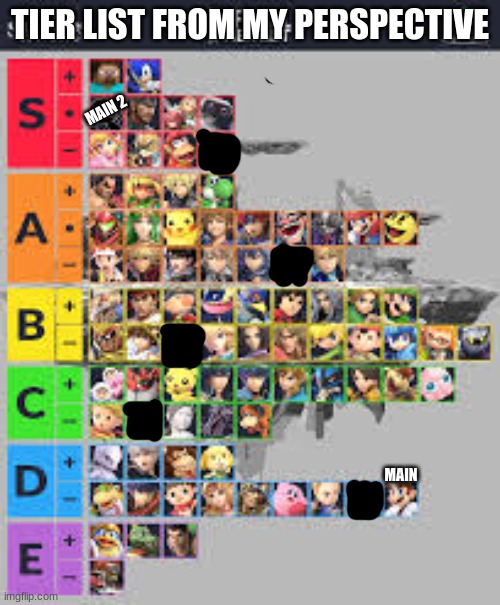 Main: Dr. Mario/Mr. Game & Watch. I use Doc for Dair spike but may use G&W under certain conditions. | TIER LIST FROM MY PERSPECTIVE; MAIN 2; MAIN | image tagged in super smash bros,smash bros | made w/ Imgflip meme maker