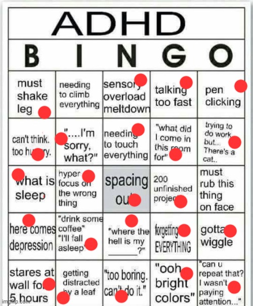 adhd 100 | image tagged in adhd bingo,adhd | made w/ Imgflip meme maker