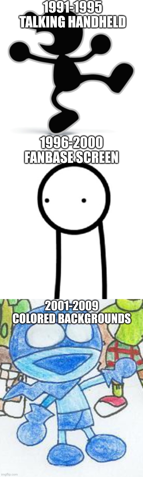 Game & watch 1992-2009 | 1991-1995
TALKING HANDHELD; 1996-2000
FANBASE SCREEN; 2001-2009
COLORED BACKGROUNDS | image tagged in years,evolution,game and watch | made w/ Imgflip meme maker