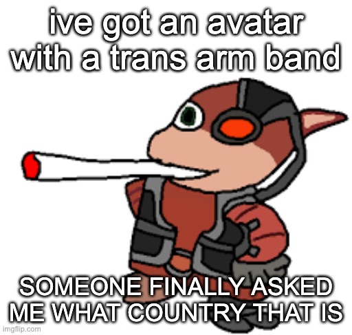 "nah man its germany" | ive got an avatar with a trans arm band; SOMEONE FINALLY ASKED ME WHAT COUNTRY THAT IS | image tagged in grox with a fat blunt | made w/ Imgflip meme maker