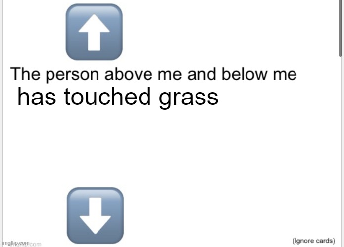 remewber : Touch grass. | has touched grass | image tagged in person above below,touch grass,mew,vinny x theyesninja | made w/ Imgflip meme maker