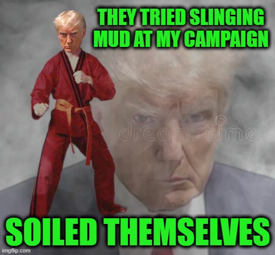 Karate Trump | THEY TRIED SLINGING MUD AT MY CAMPAIGN; SOILED THEMSELVES | image tagged in trump | made w/ Imgflip meme maker