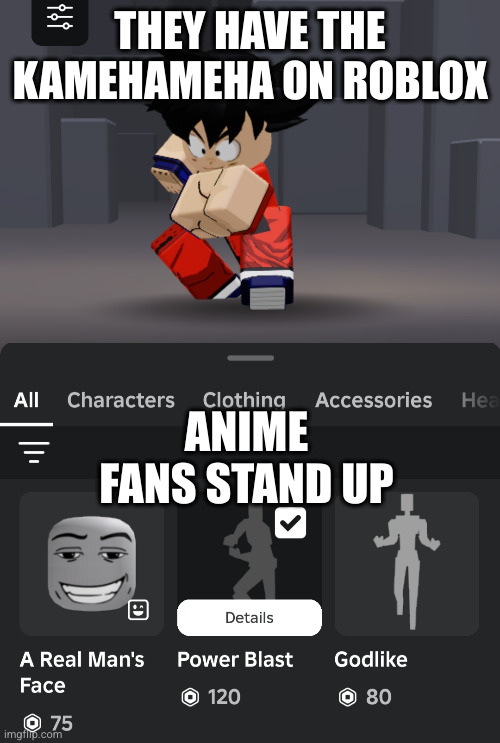 AWESOME | THEY HAVE THE KAMEHAMEHA ON ROBLOX; ANIME FANS STAND UP | image tagged in dragon ball z,dragon ball,anime | made w/ Imgflip meme maker