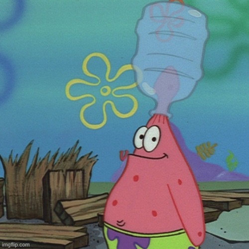 Patrick head stuck in bottle dumb | image tagged in patrick head stuck in bottle dumb | made w/ Imgflip meme maker