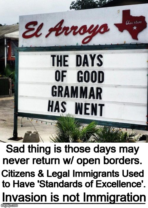 We Don't Need No Education | Sad thing is those days may 
never return w/ open borders. Citizens & Legal Immigrants Used 
to Have 'Standards of Excellence'. Invasion is not Immigration; ___________________________ | image tagged in political humor,open borders,english,traditions,values,standards of excellence | made w/ Imgflip meme maker