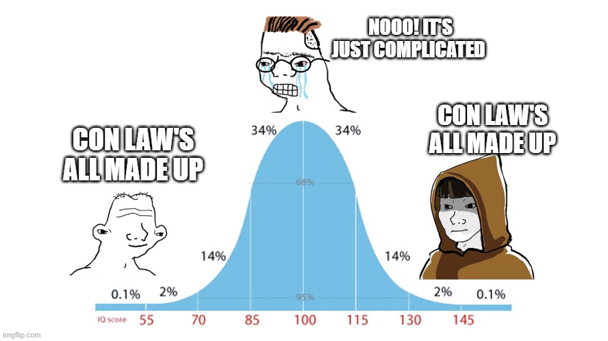 Normal Distribution meme | NOOO! IT'S JUST COMPLICATED; CON LAW'S ALL MADE UP; CON LAW'S ALL MADE UP | image tagged in normal distribution meme | made w/ Imgflip meme maker