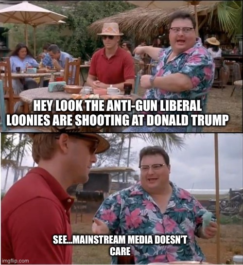 Anti gun people with guns…hmmm | HEY LOOK THE ANTI-GUN LIBERAL LOONIES ARE SHOOTING AT DONALD TRUMP; SEE…MAINSTREAM MEDIA DOESN’T
CARE | image tagged in memes,see nobody cares,irony,liberal hypocrisy,ignorance,fjb | made w/ Imgflip meme maker