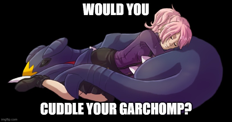 answer honestly | WOULD YOU; CUDDLE YOUR GARCHOMP? | image tagged in pokemon | made w/ Imgflip meme maker